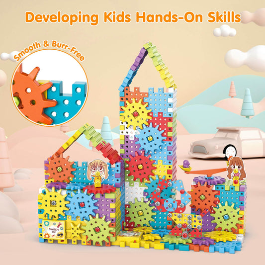DEKILEA gear blocks build structures and vehicles, enhancing creativity