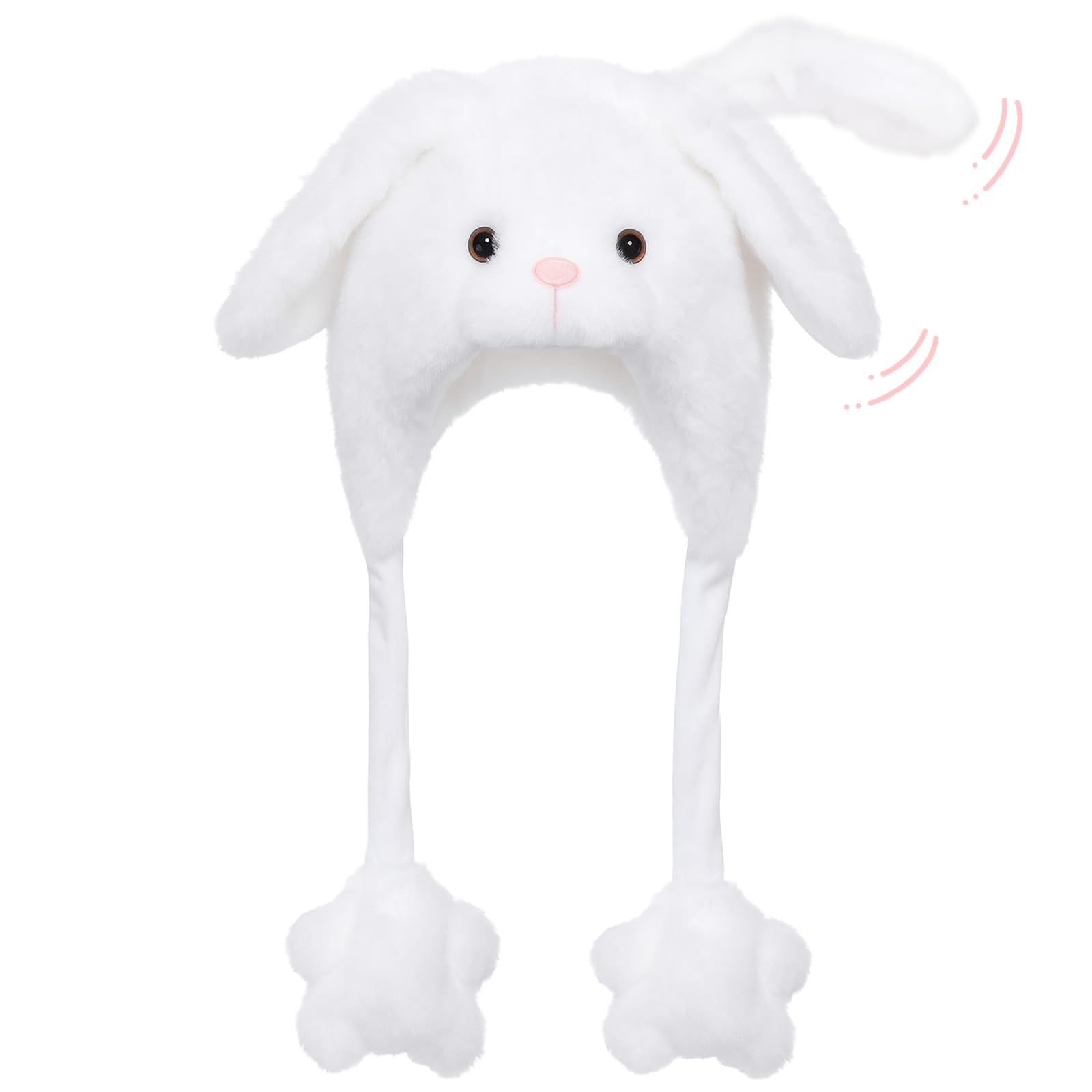 Deletoys bunny plush hat with moving ears, great for playful photos and cosplay.