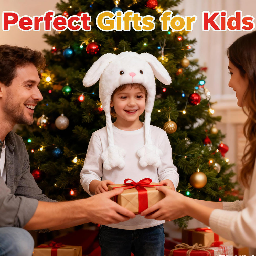 Deletoys dog plush hat with moving ears, perfect for kids and videos.