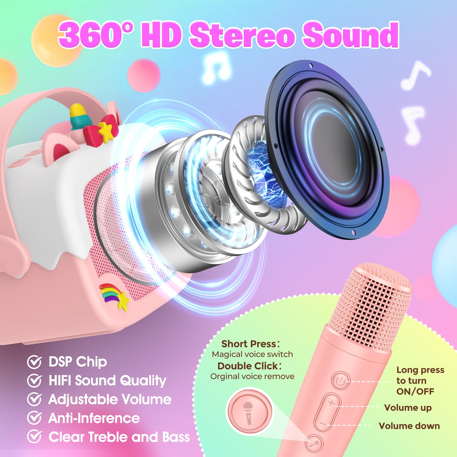 Delighkidz Mini Karaoke Bluetooth 5.3 pairing enables quick device connection