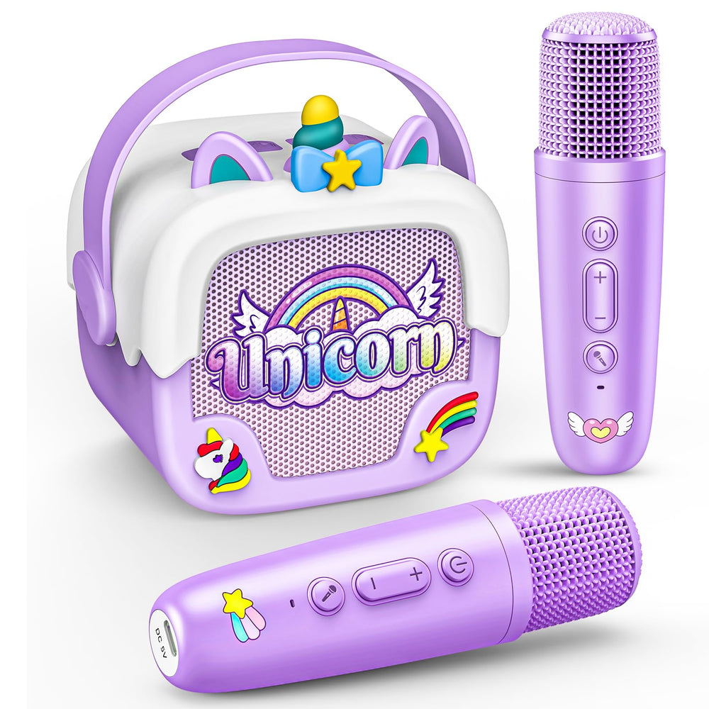 Delighkidz unicorn karaoke machine front view showing kid friendly design for confident sing alongs