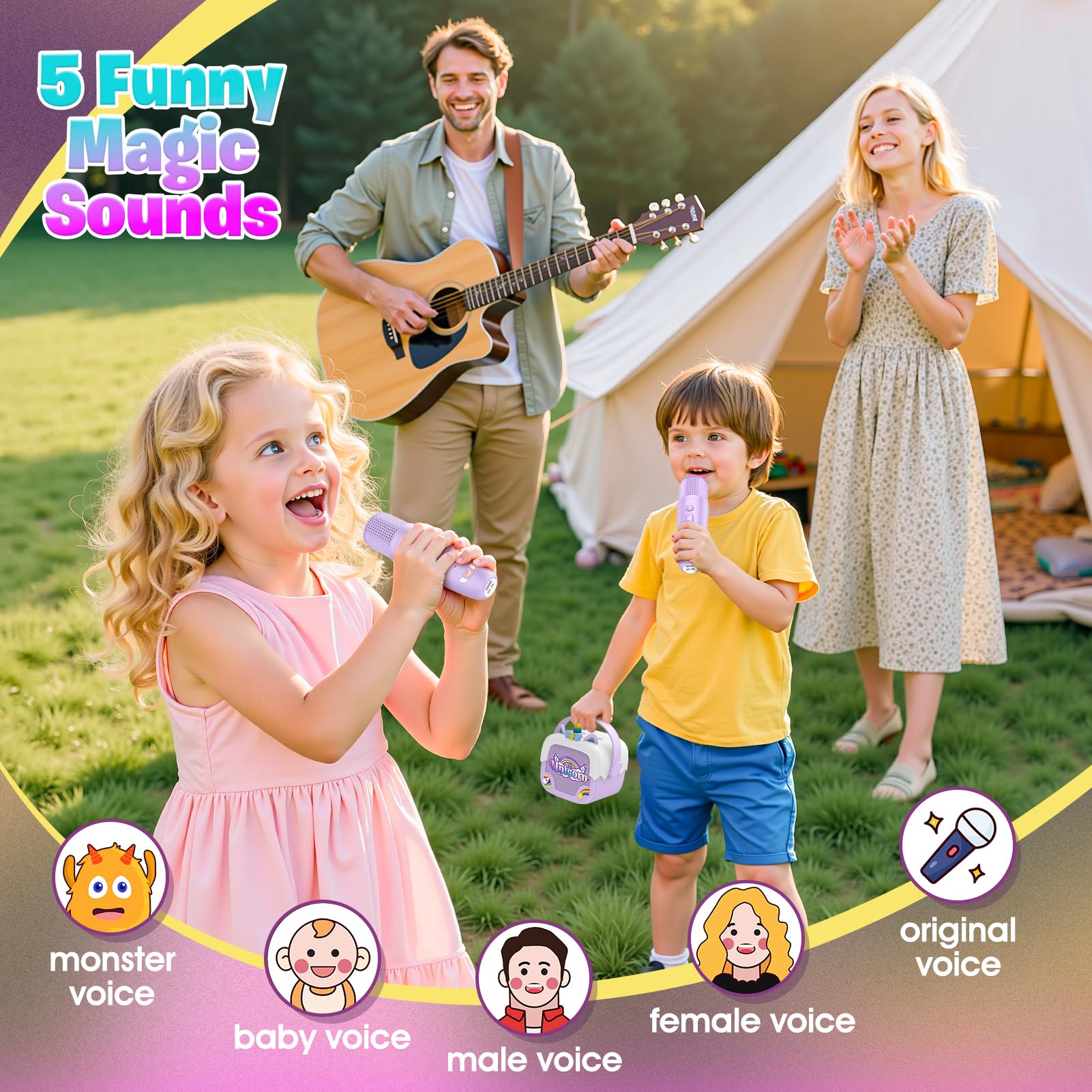 Delighkidz unicorn karaoke machine on table ready for playdates and family fun