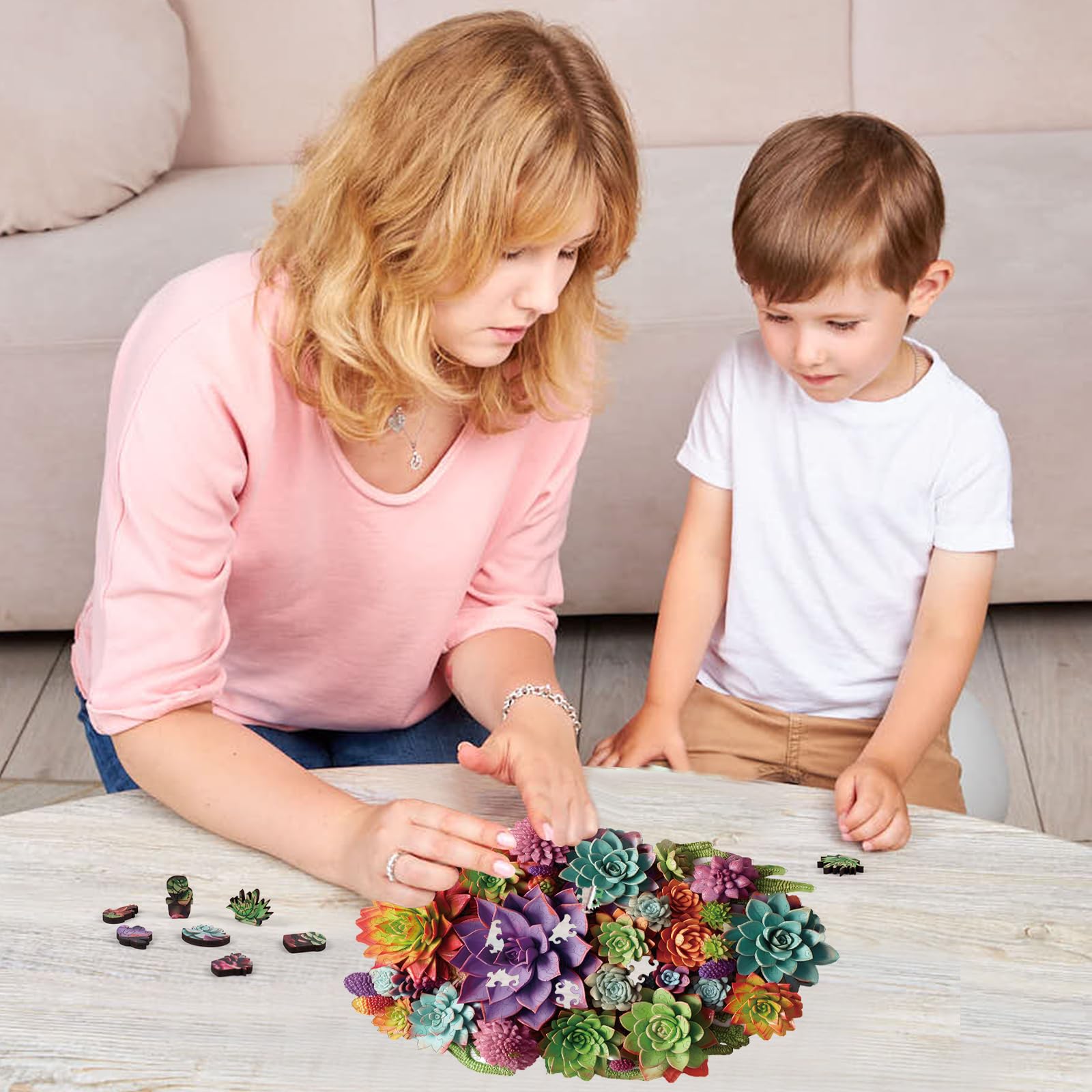 Delobil wooden succulent design puzzle for relaxing, immersive puzzling