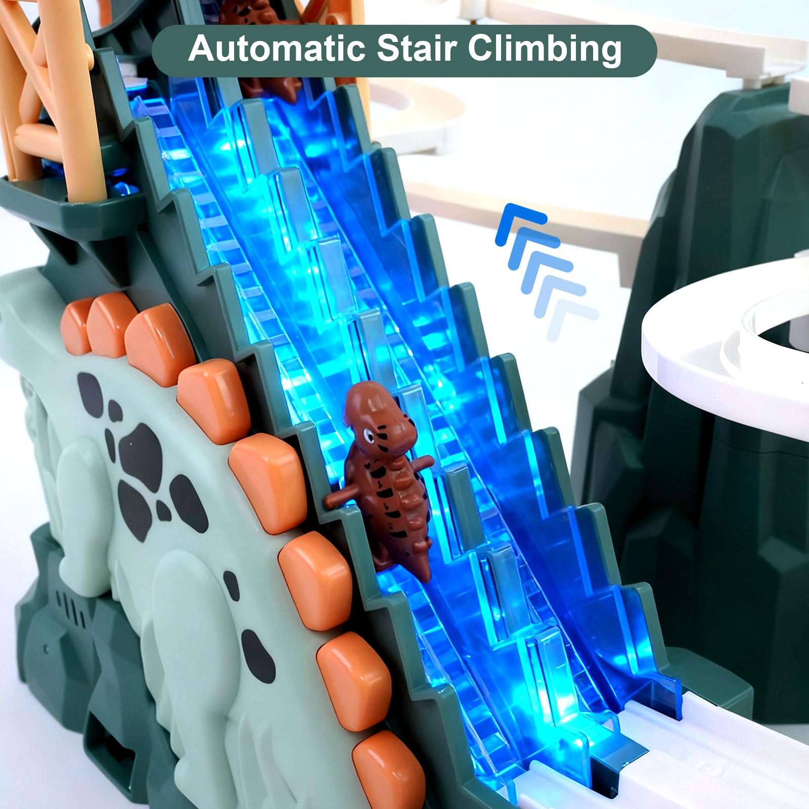 DELUTIQUE dino car on track demonstrates smooth sliding for active fun