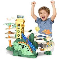 DELUTIQUE dinosaur race track green front view highlights vibrant design for imaginative play