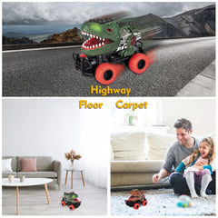 Delycazy dinosaur RC car side view showing durable bumper for safe rolling