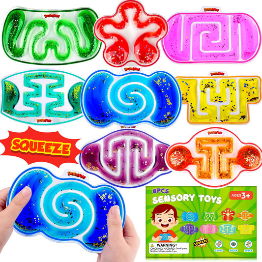 Demilong 8-pack squishy sensory toys on display for calm focus in class.