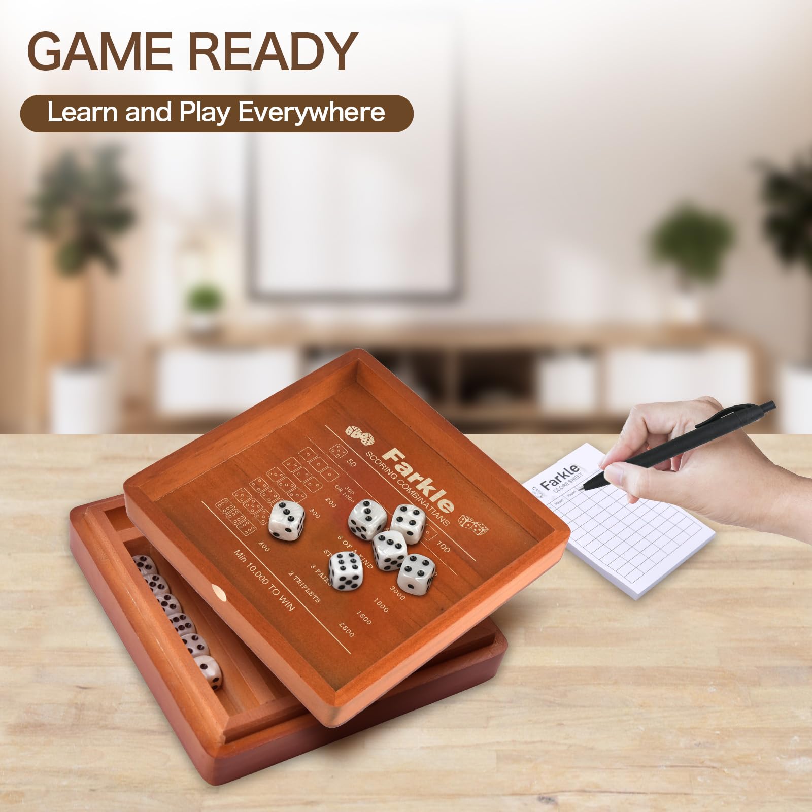 Demine Farkle built-in scoring guide supports quick decision-making.