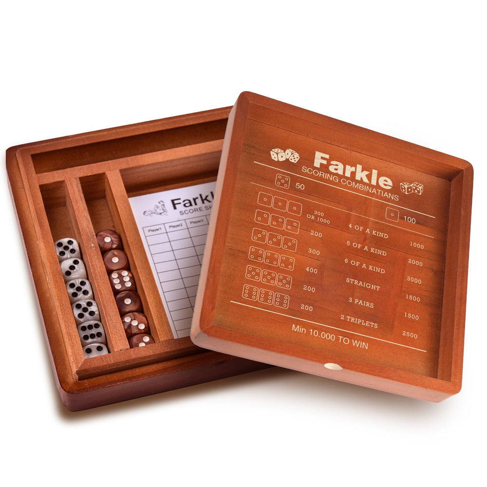 Demine Farkle wooden dice tray for organized rolling and quiet play.