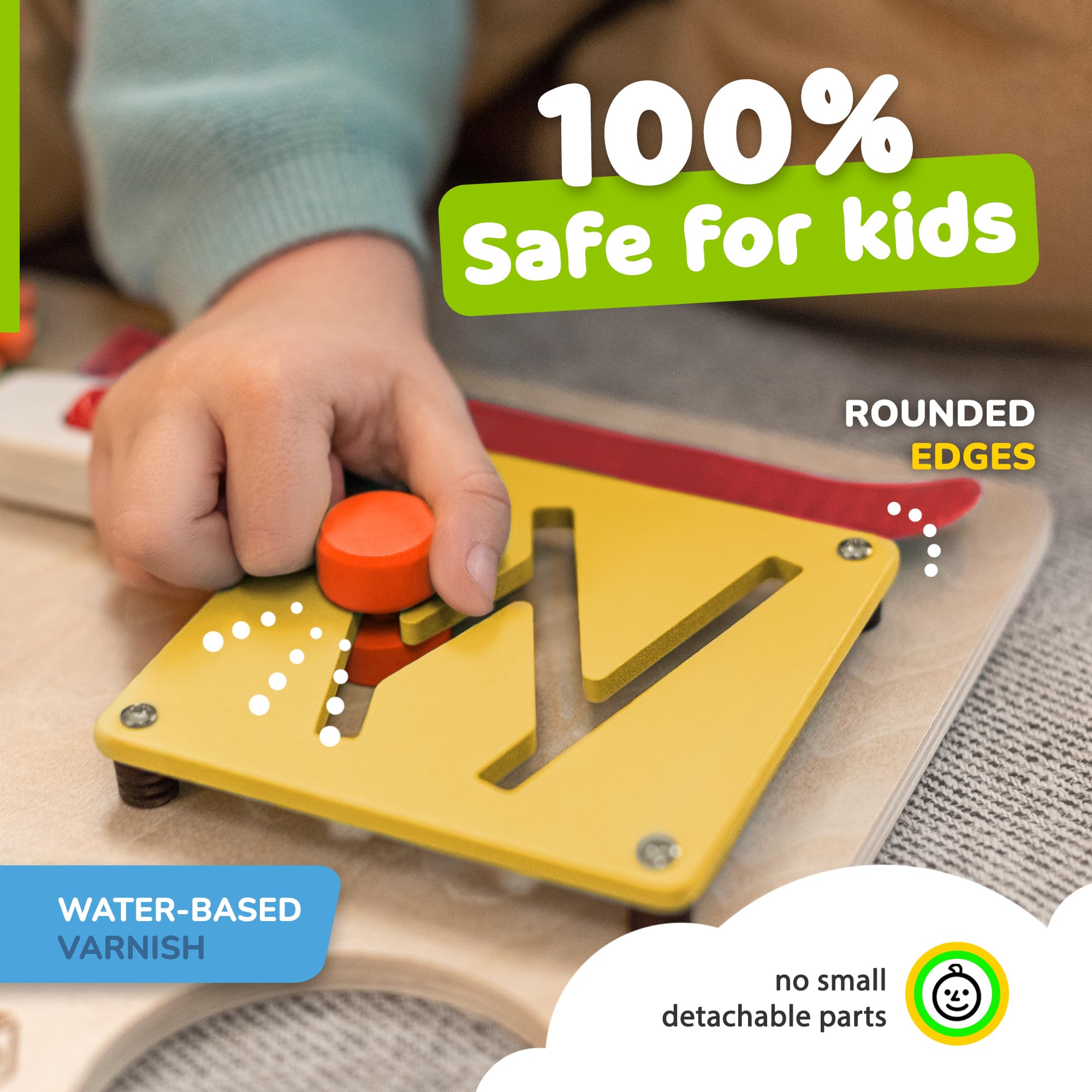 deMoca Sensory Busy Board shoelace activity supports tying practice