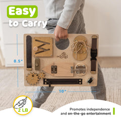 deMoca shoelace tie activity builds practical dressing skills for toddlers.