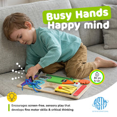 deMoca Sensory Busy Board velcro-strap activity supports independent dressing skills