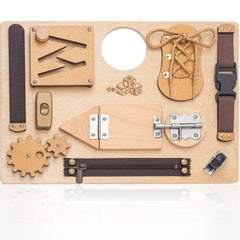 deMoca sensory busy board zippered action enhances fine motor skills during play.