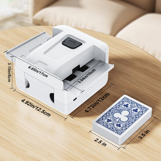 Demolike automatic card shuffler with retractable wings stabilizes 1-2 decks