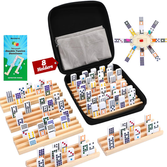 Demteric Mexican Train dominoes tiles with double-12 dots for easy reading during family play.