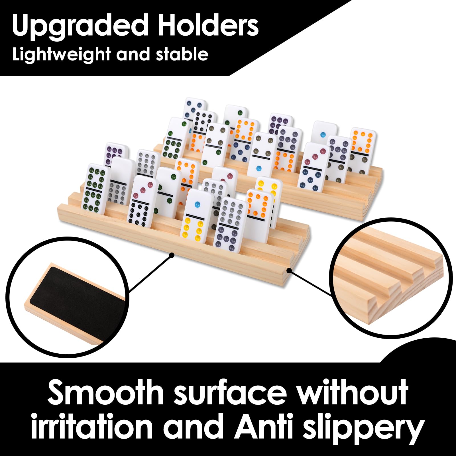 Demteric wooden racks eight slots organize tiles during fast rounds.