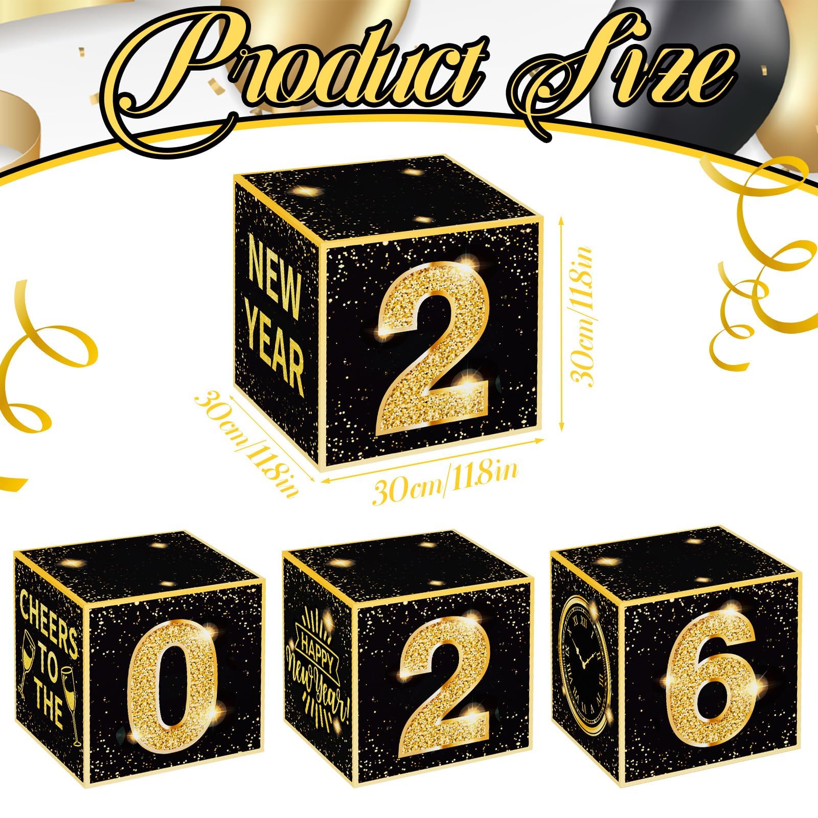 Denylo Pro 2026 black-gold balloon box enhances indoor party decor.