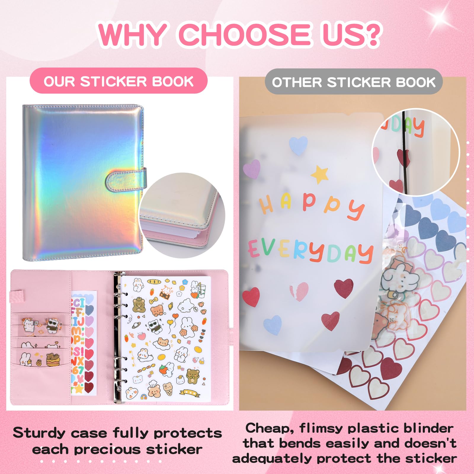 80-sheet layout maximizes space for sticker arranging.