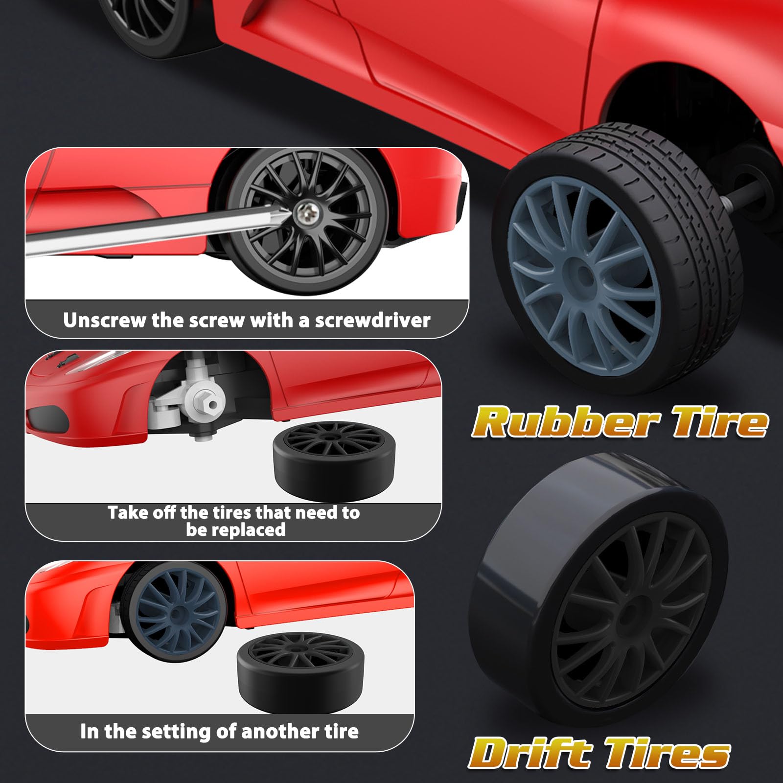 Desdoni drift tires and racing tires mounted for versatile venues