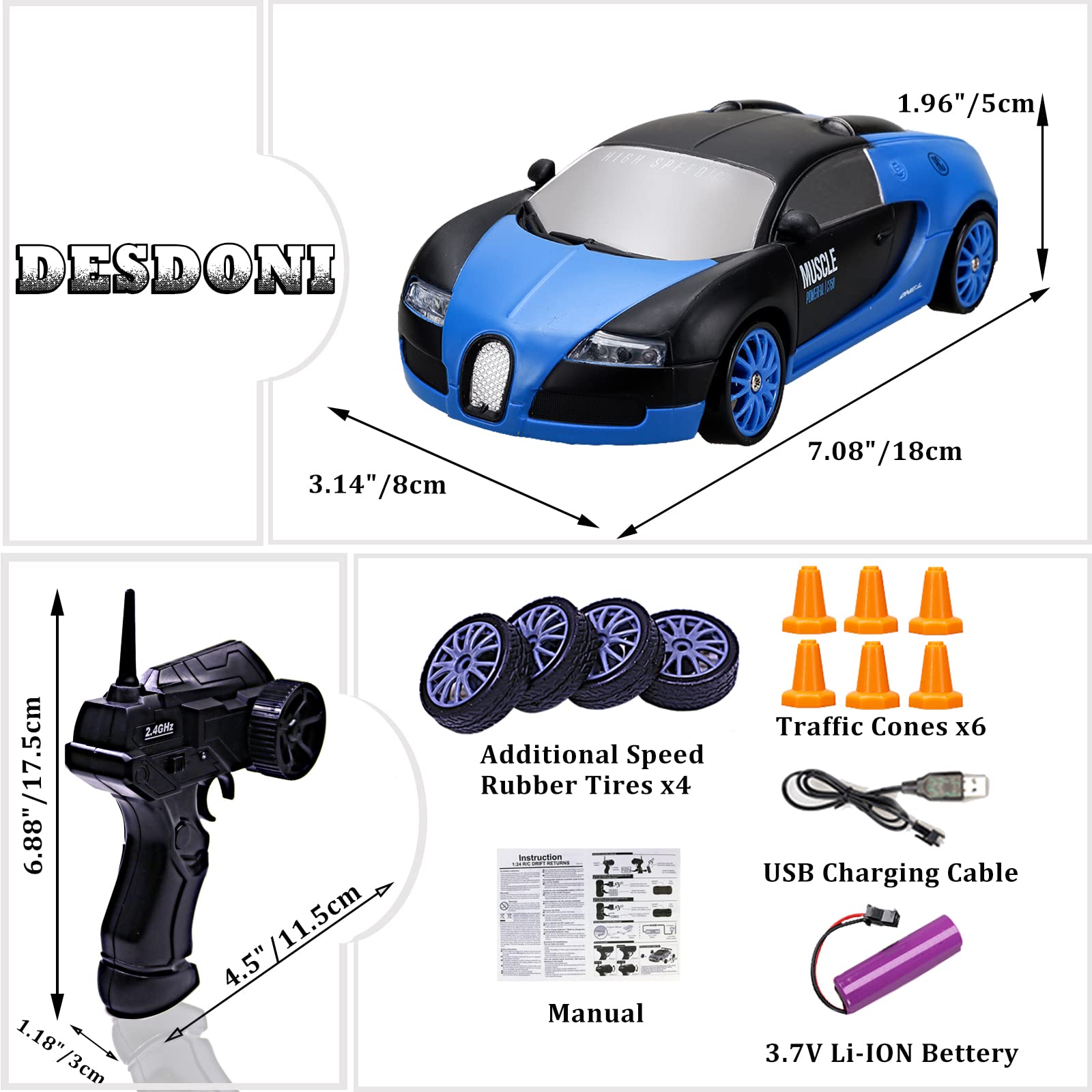 Desdoni RC drift car 2.4GHz remote ensures stable control