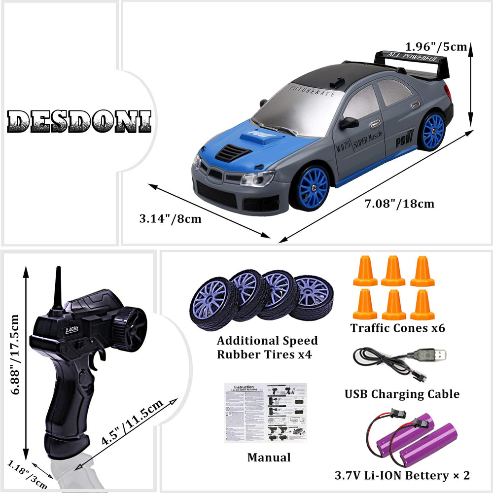Desdoni RC drift car battery and USB charging kit included.