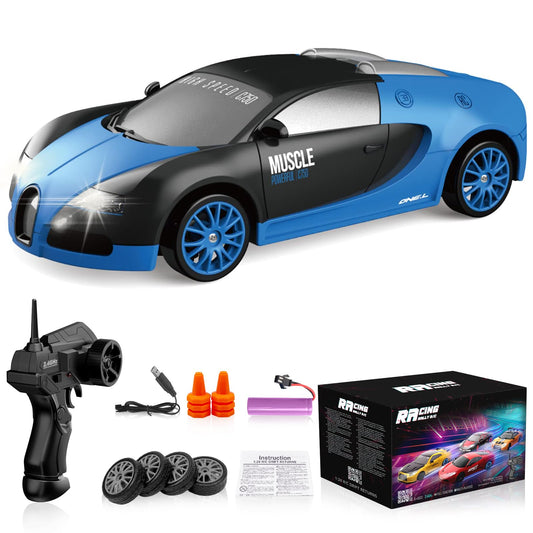 Desdoni RC drift car front view with bright LED lights for night racing