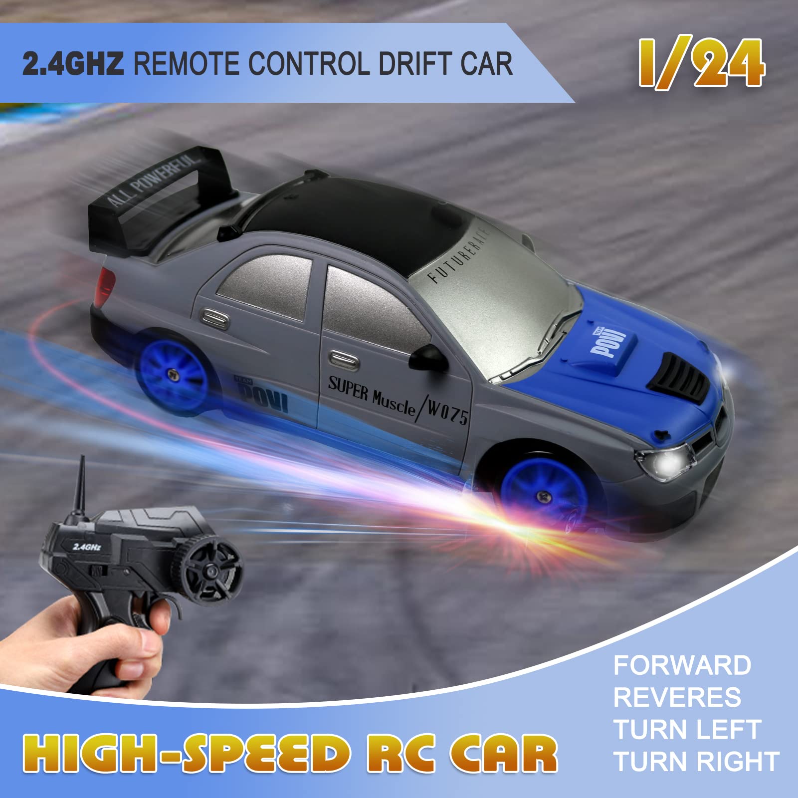 Desdoni RC drift car side profile showing 4WD performance.