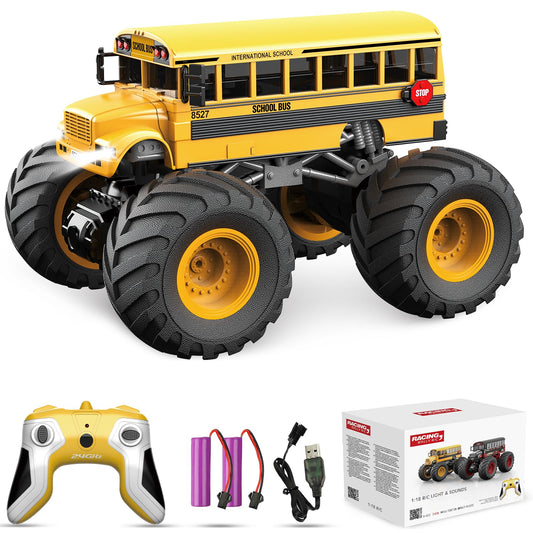 Desdoni RC school bus front lights illuminated for night play