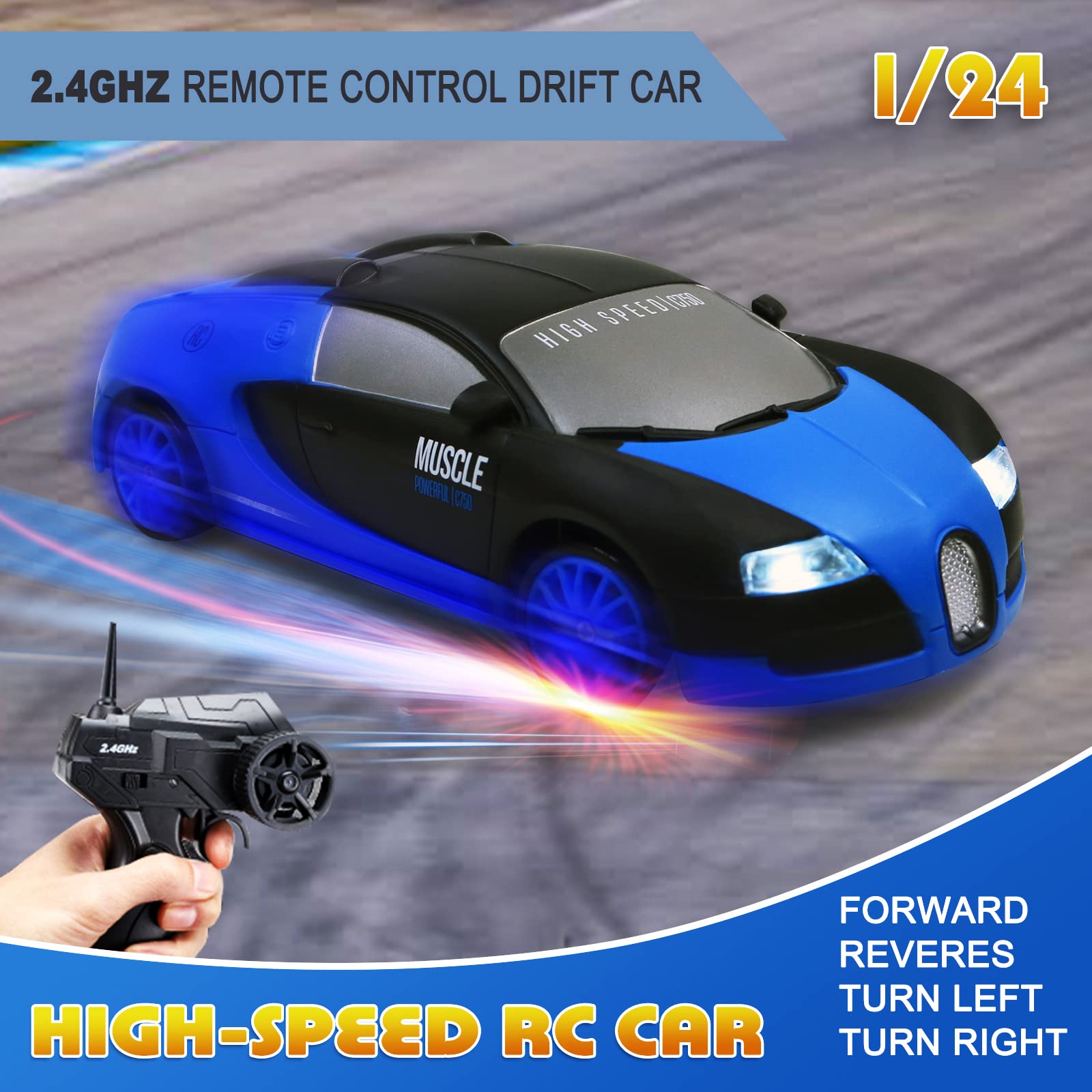 Desdoni remote drift car side view showing compact 1:24 scale