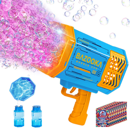 Deserthome bubble gun with 69 holes glows blue for outdoor fun.