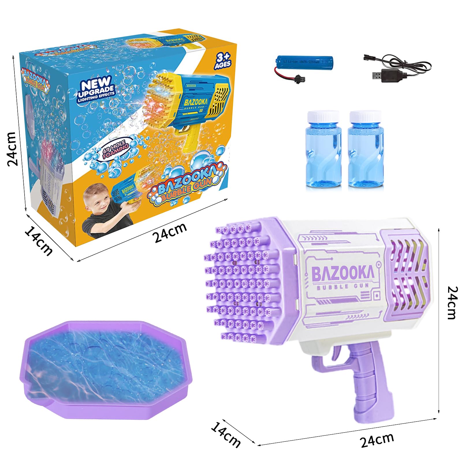 Deserthome Bubble Gun package includes two bubble solutions for immediate use.