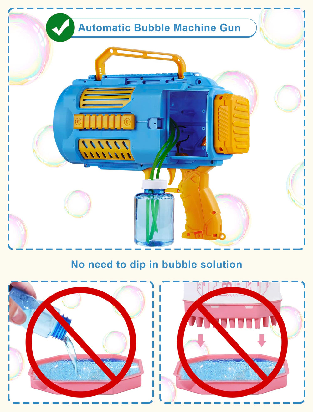 Deserthome easy to use bubble gun designed for kids and parents.