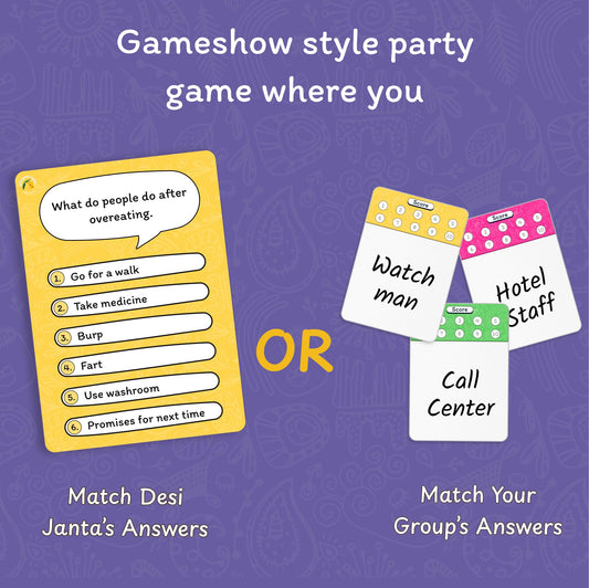 Desi Feud cards front with top questions for planning a session