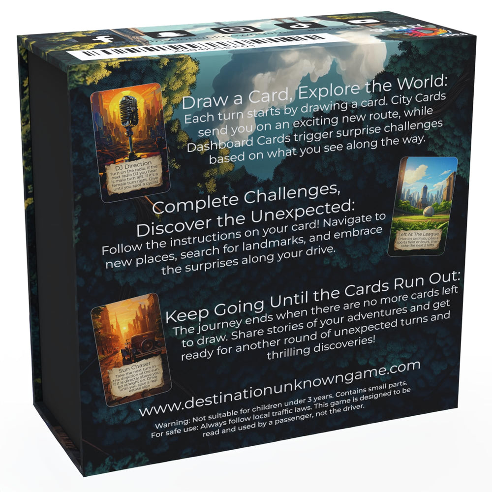 Destination Unknown family-friendly prompts turn drives into shared stories.