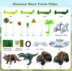 Desuccus kids playing with dinosaur track for active, screen free fun.