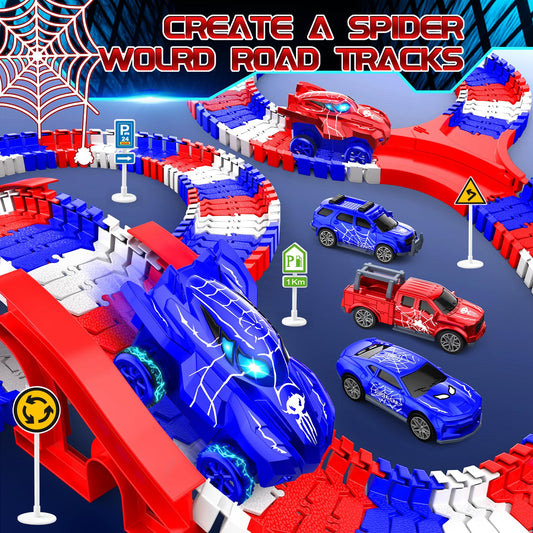 Desuccus Spider battery-powered cars race along track for dynamic action.