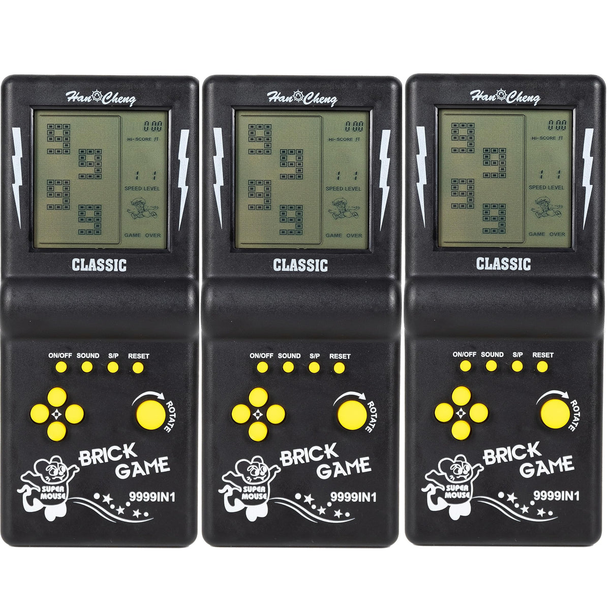 Desyeryamimi 3 Pcs brick game console front view showing retro design