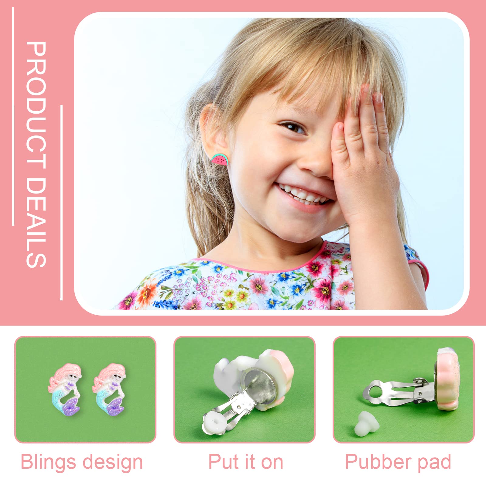 DEVIENG clip-on mermaid earrings for kids, imaginative and comfortable