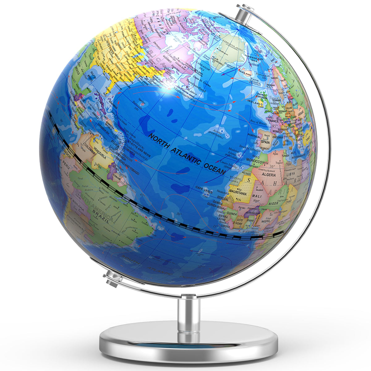 Dexyino 13-inch globe with illuminated base for easy nighttime learning.