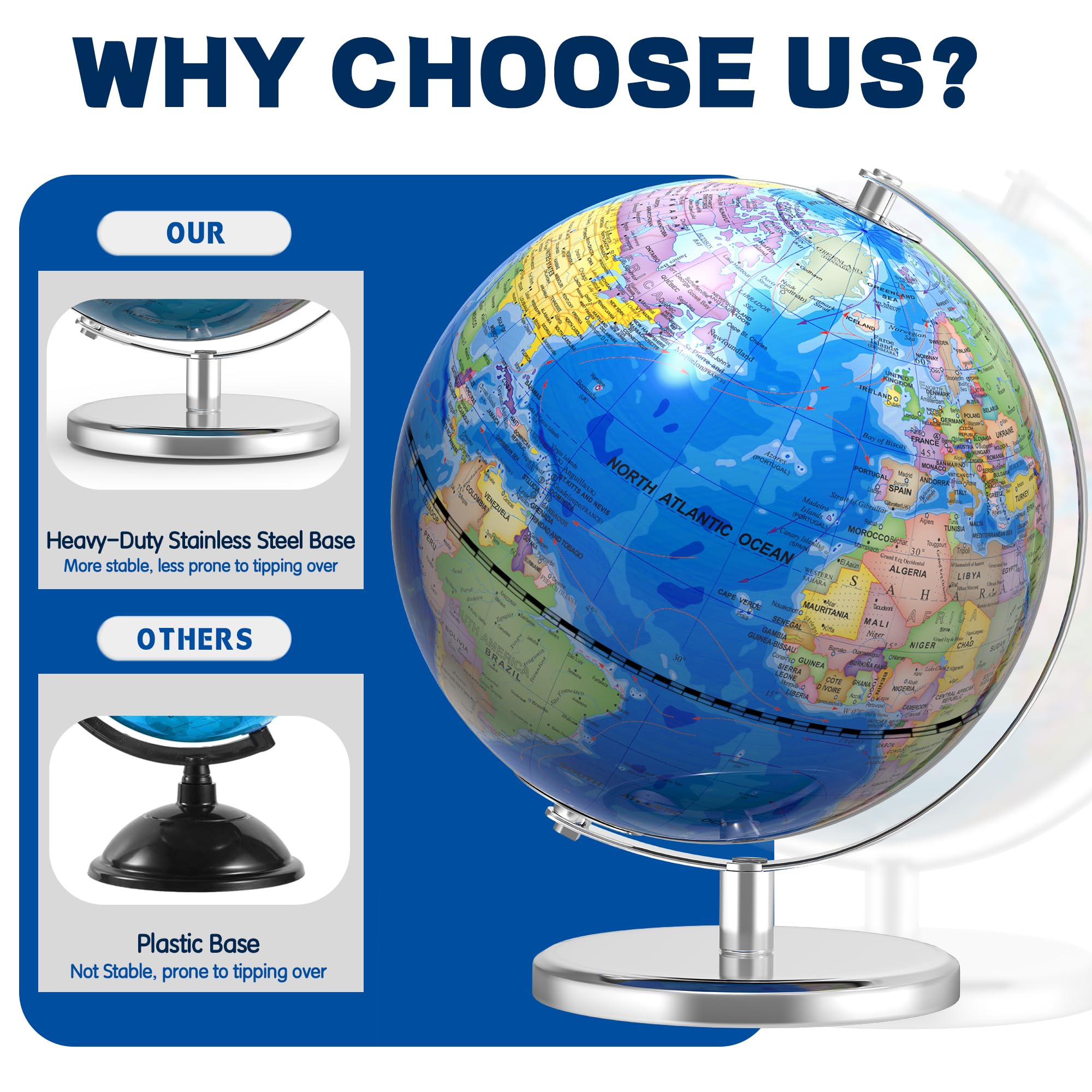Dexyino large globe with HD map colors supports colorful geography exploration.