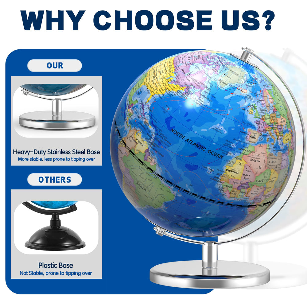 Dexyino large globe with HD map colors supports colorful geography exploration.