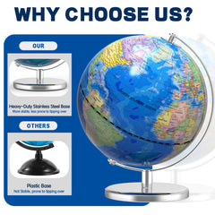 Dexyino large globe with HD map colors supports colorful geography exploration.