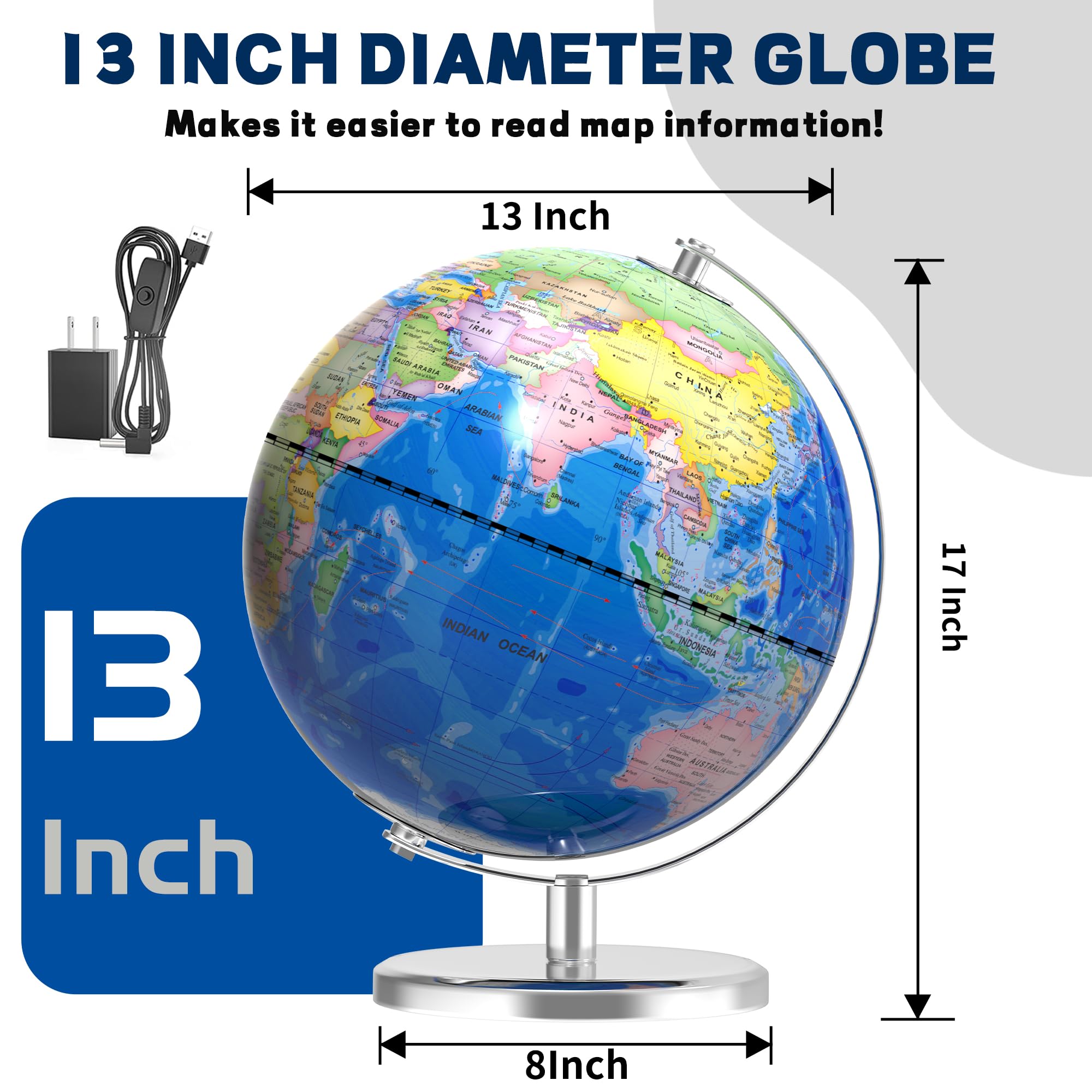 Dexyino stainless-steel base globe provides stable viewing position.