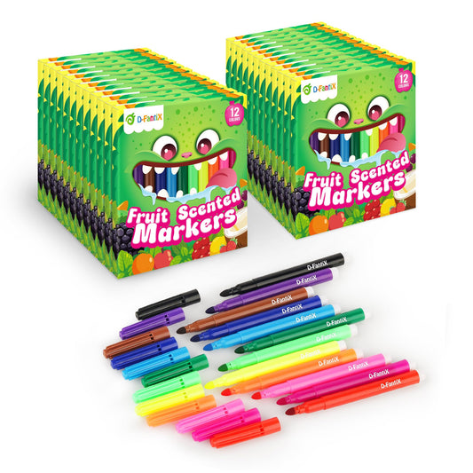 D-FantiX 24-pack fruit-scented markers bulk front view for vibrant classroom projects.