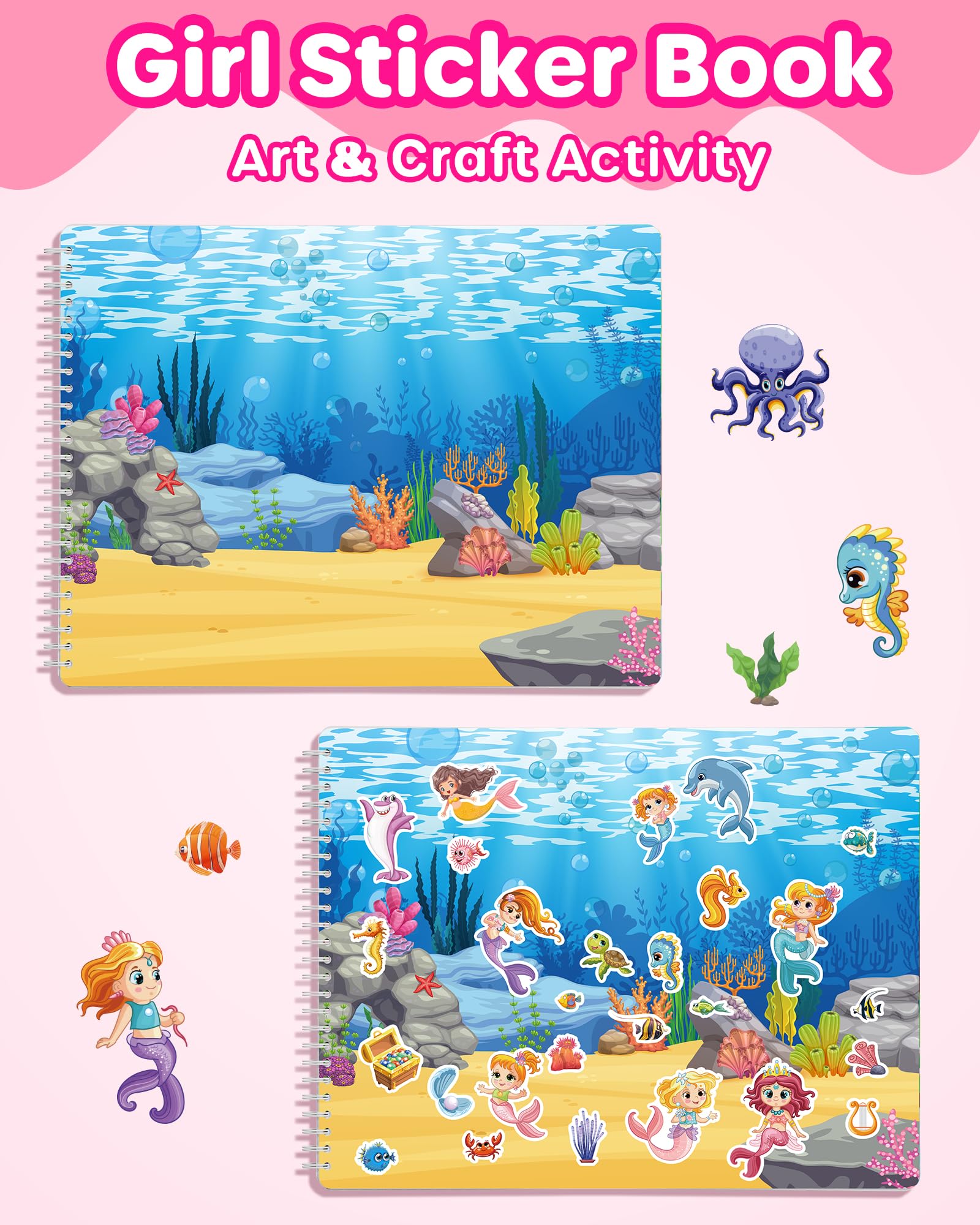 D-FantiX mermaid scene sticker book supports screen-free entertainment on car trips