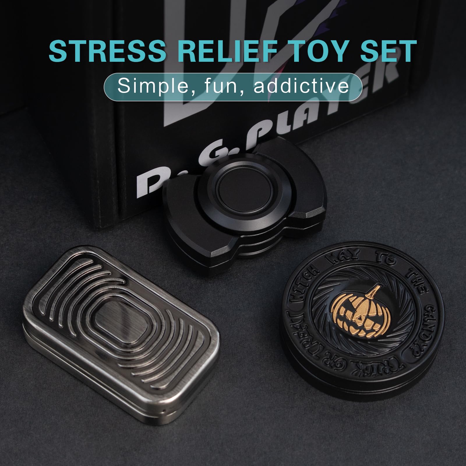 D.G.PLAYER fidget set in use at a desk to support focus.
