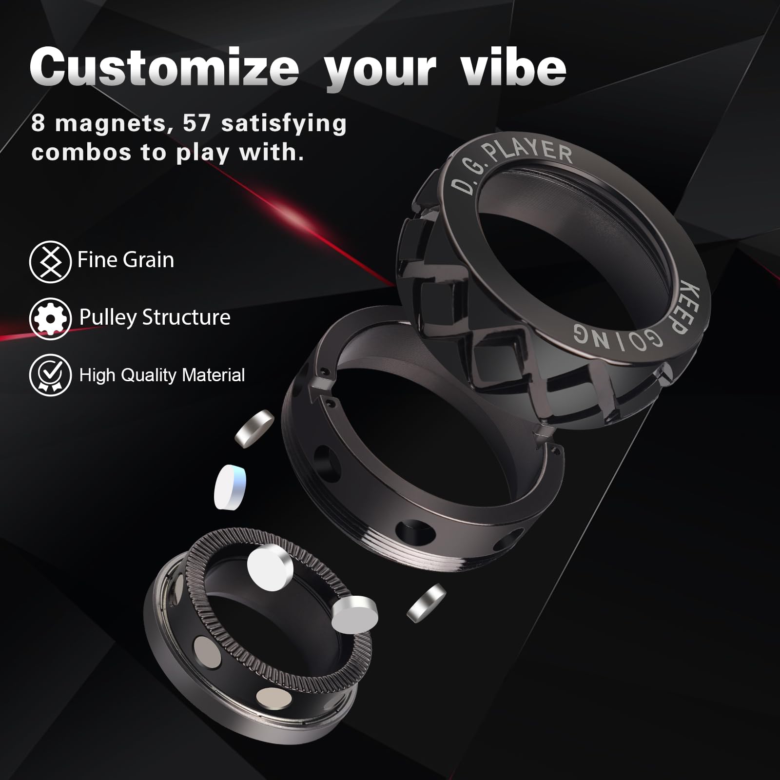 D.G.PLAYER stainless steel fidget ring closeup showing durable finish