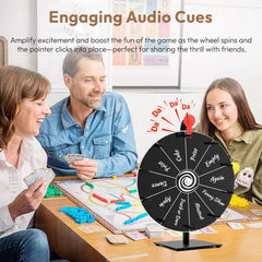Dialorys 12-inch prize wheel shows clear labels for quick prize selection