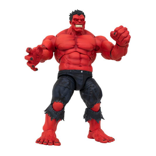 Diamond Select Toys Red Hulk figure side view shows pose options for dynamic shelf display.