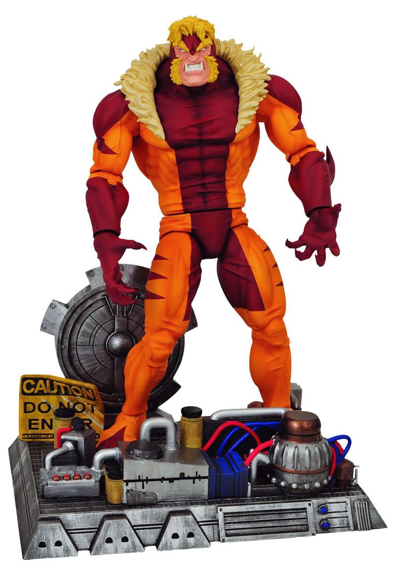 Diamond Select Sabretooth action figure pose highlighting premium detailing for display.